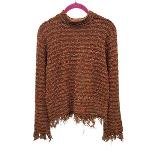 EUC Lanas Del Plata Cozy Red, Orange & Green Multicolor Fringed Sweater